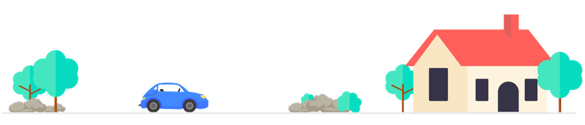 An illustration of a car driving to a house